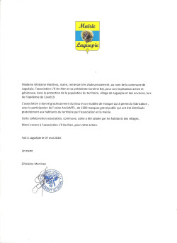 Lettre de remerciement mairie de Laguépie 7 Mai 2020